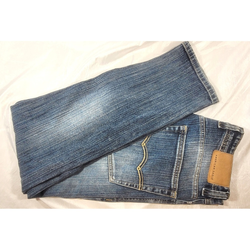 American Eagle Men's Striped Indigo Acid Wash Straight Leg Jeans - Sz 32, 30"